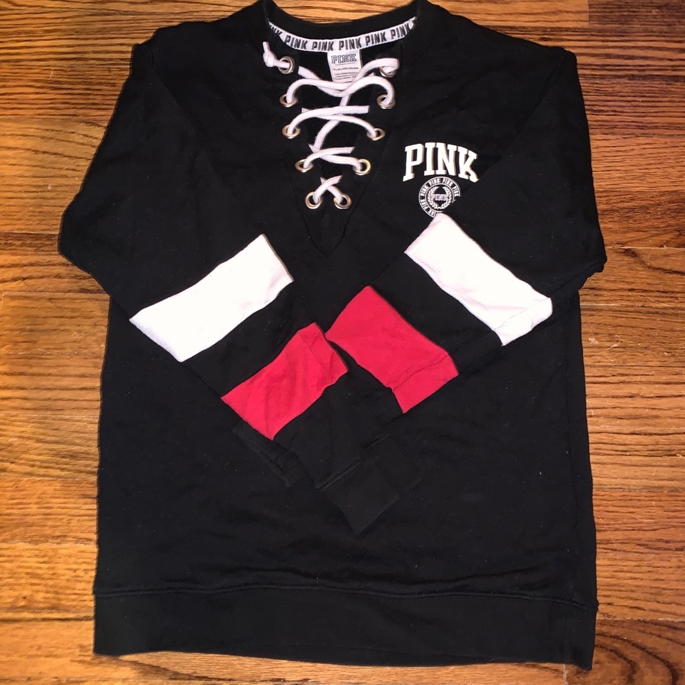 VS Pink Varsity Tie Sweatshirt